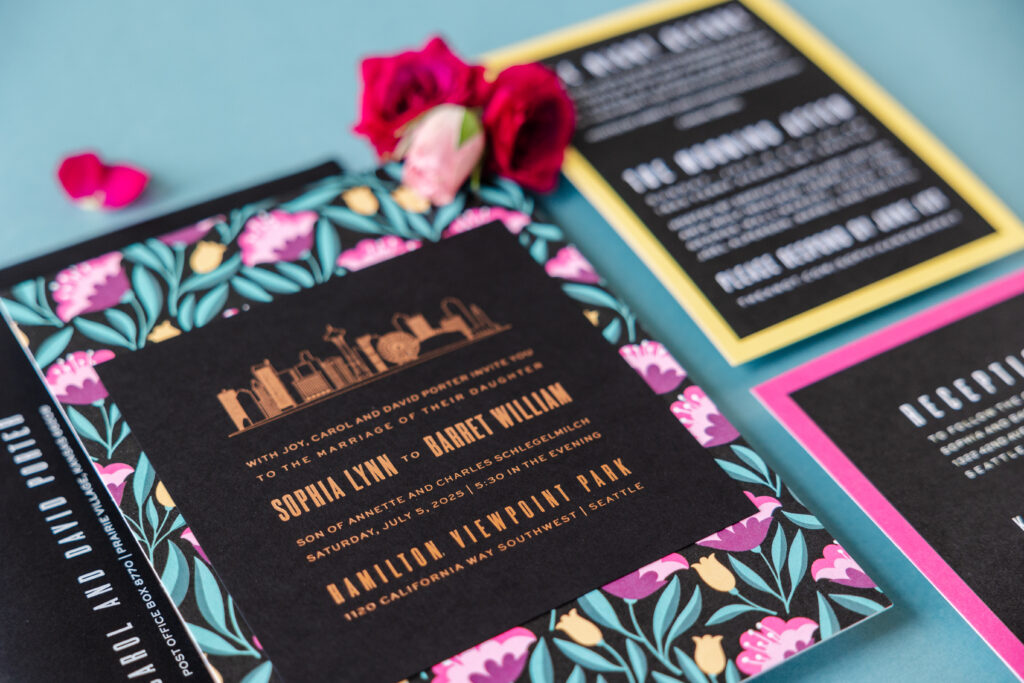 art deco floral wedding stationery suite