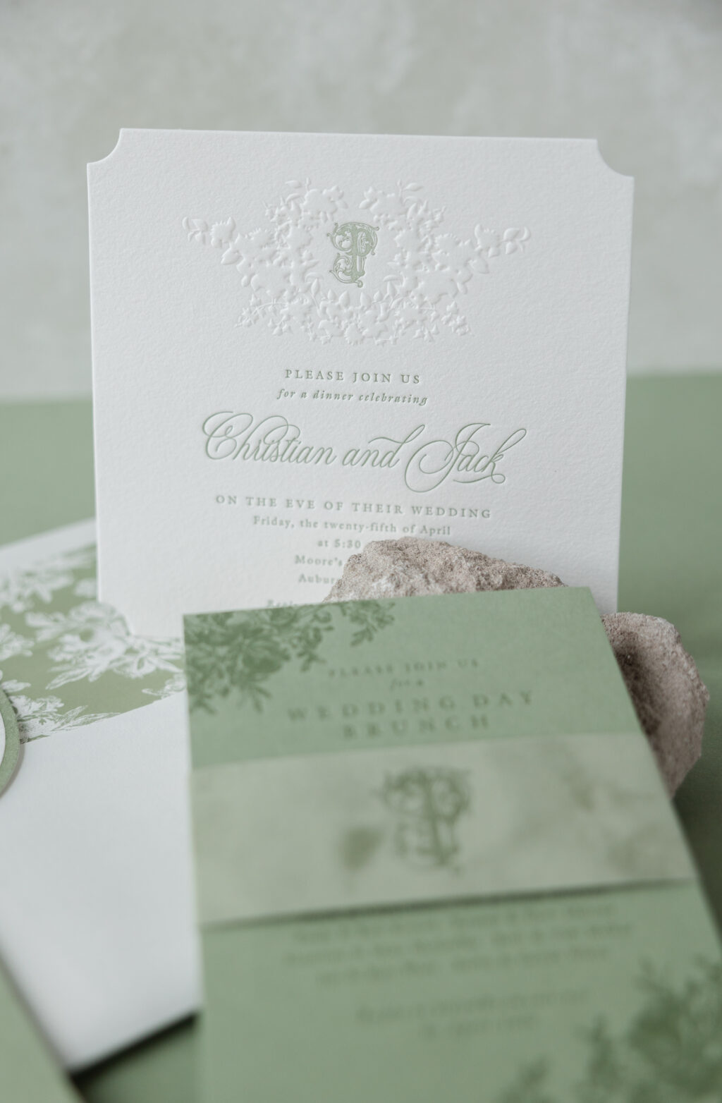 blind emboss crest with letterpress monogram