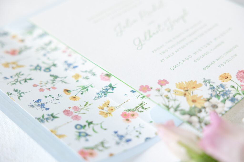 Letterpress invites with edge painting