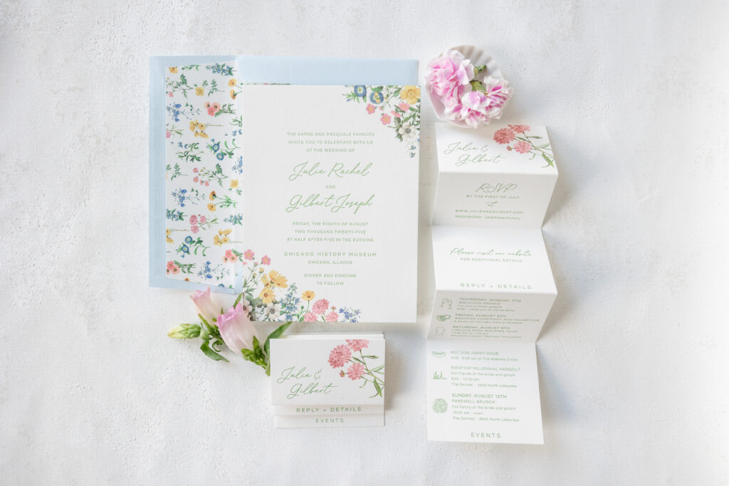 Floral letterpress and digital invites