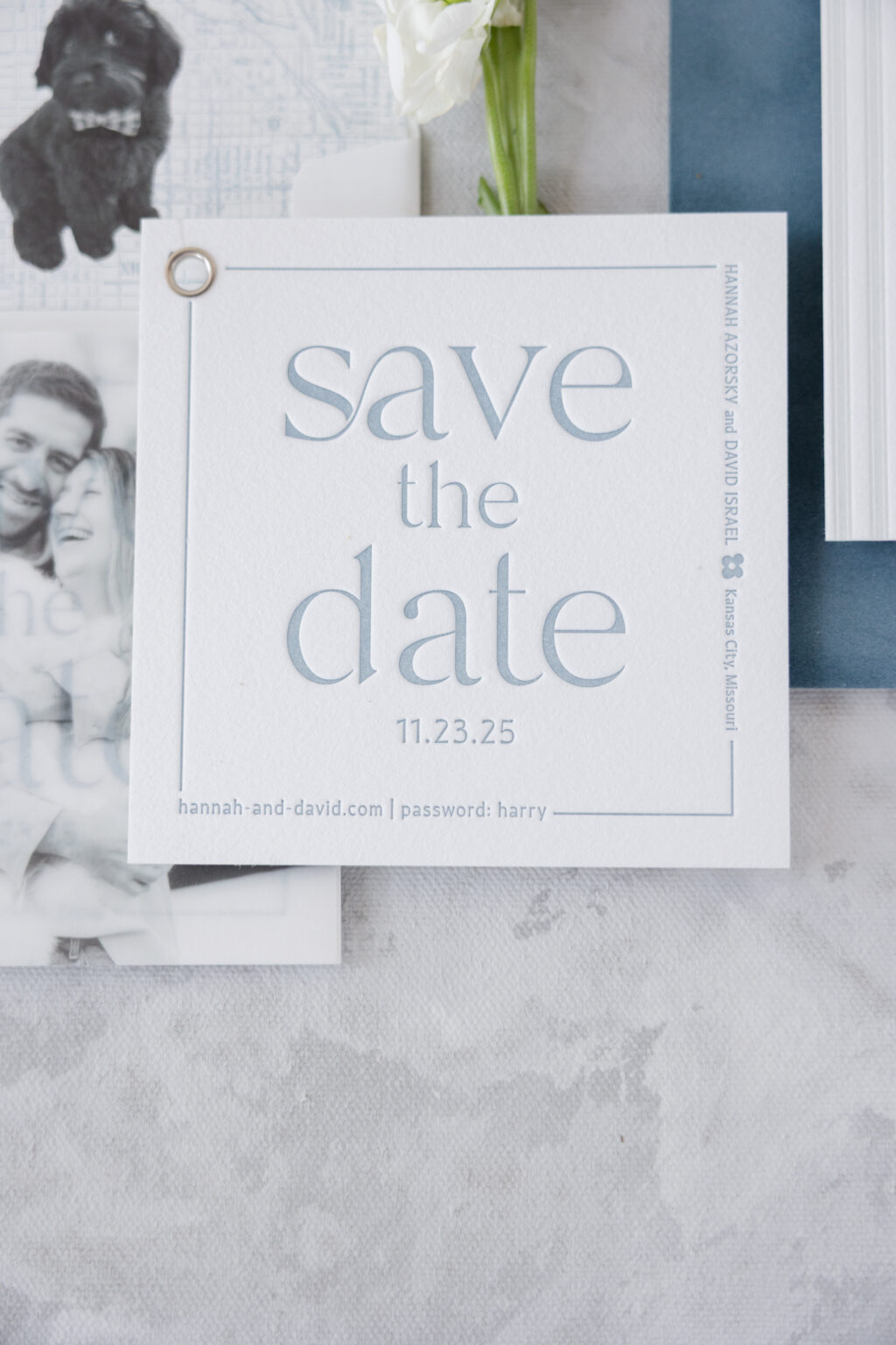 letterpress and digital photo save the date