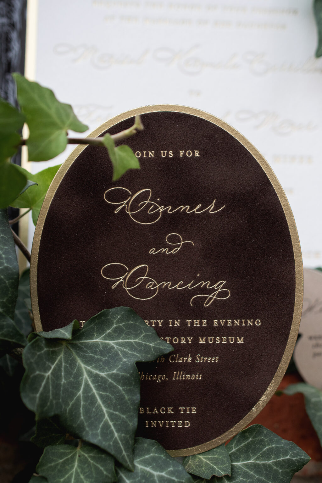 foil on velvet oval card