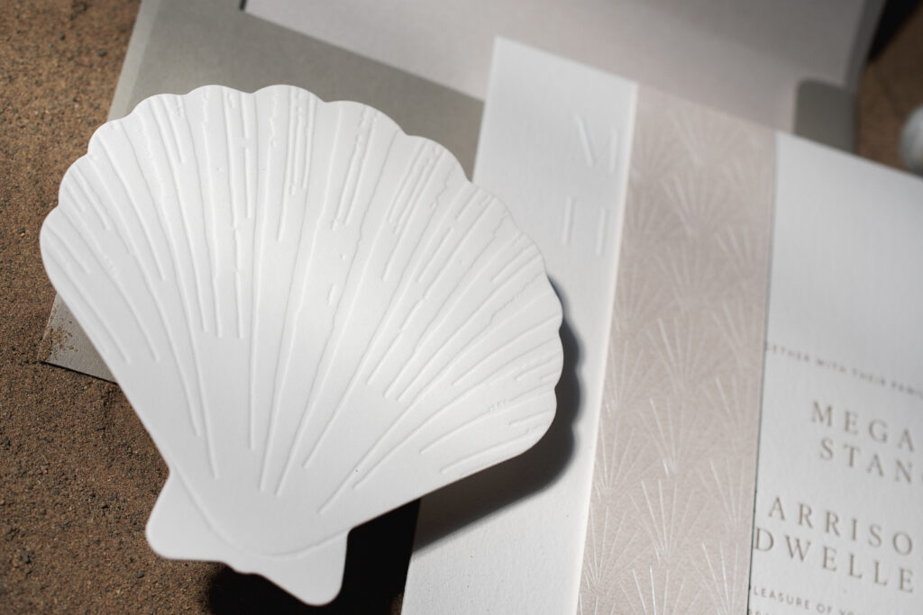 shell reply card with blind deboss