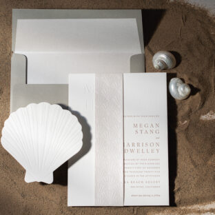 shell reply card and letterpress wedding invite