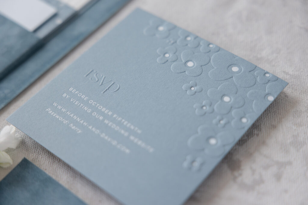 blind emboss and foil reply card