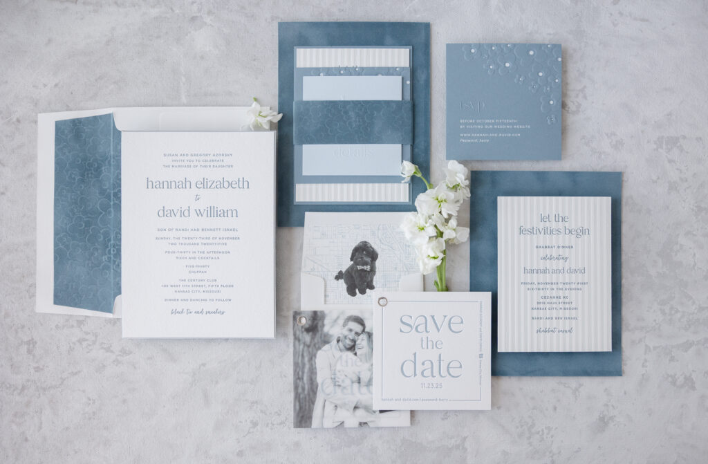 modern wedding invitation with velvet accents