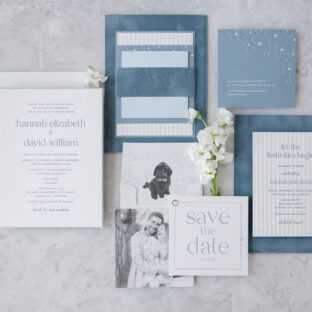 modern wedding invitation with velvet accents