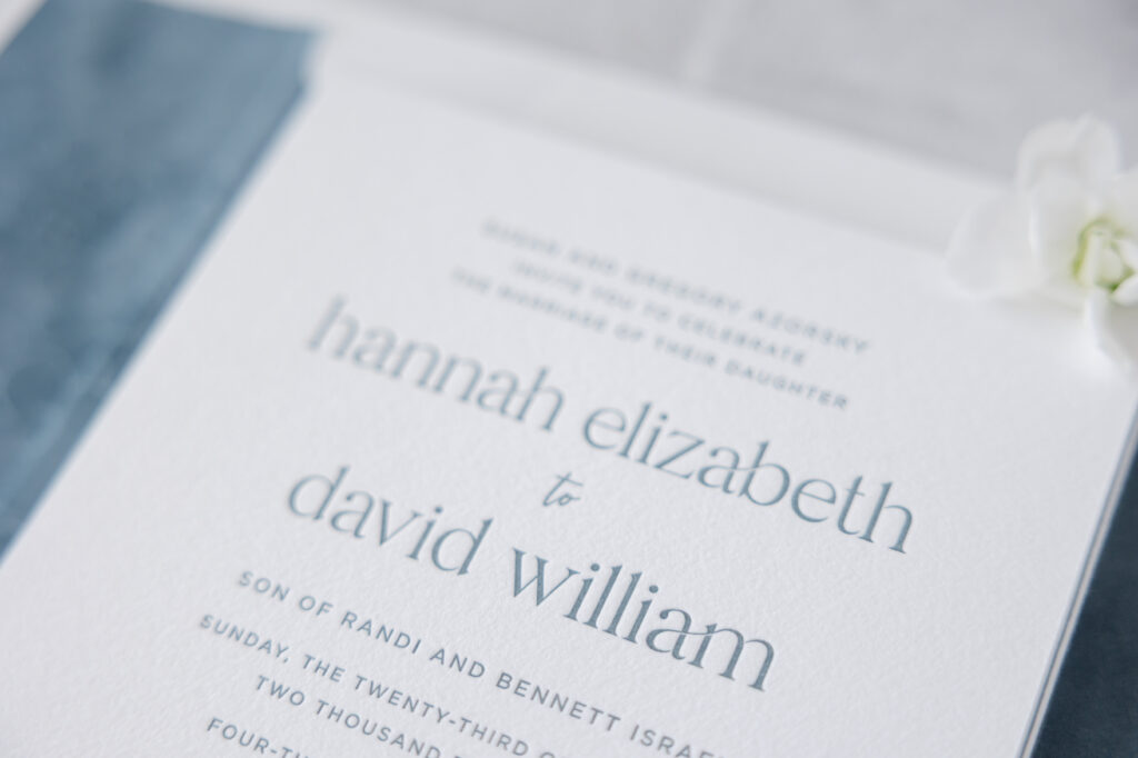 letterpress wedding invitation with bevel edge