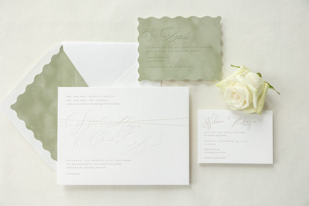 Blind Emboss Wedding Invitations with Metallic Thread
