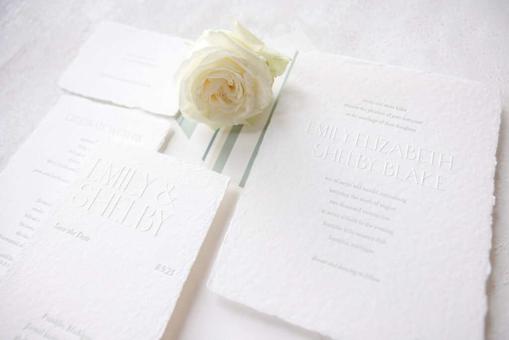 wedding stationery on handmade paper