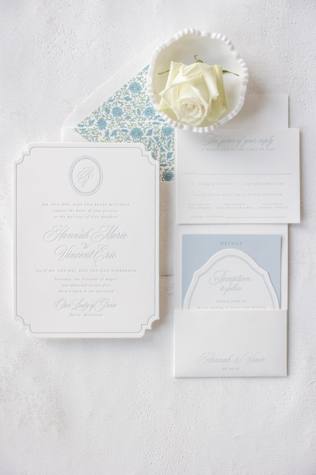 Formal Letterpress Wedding Invitation Suite