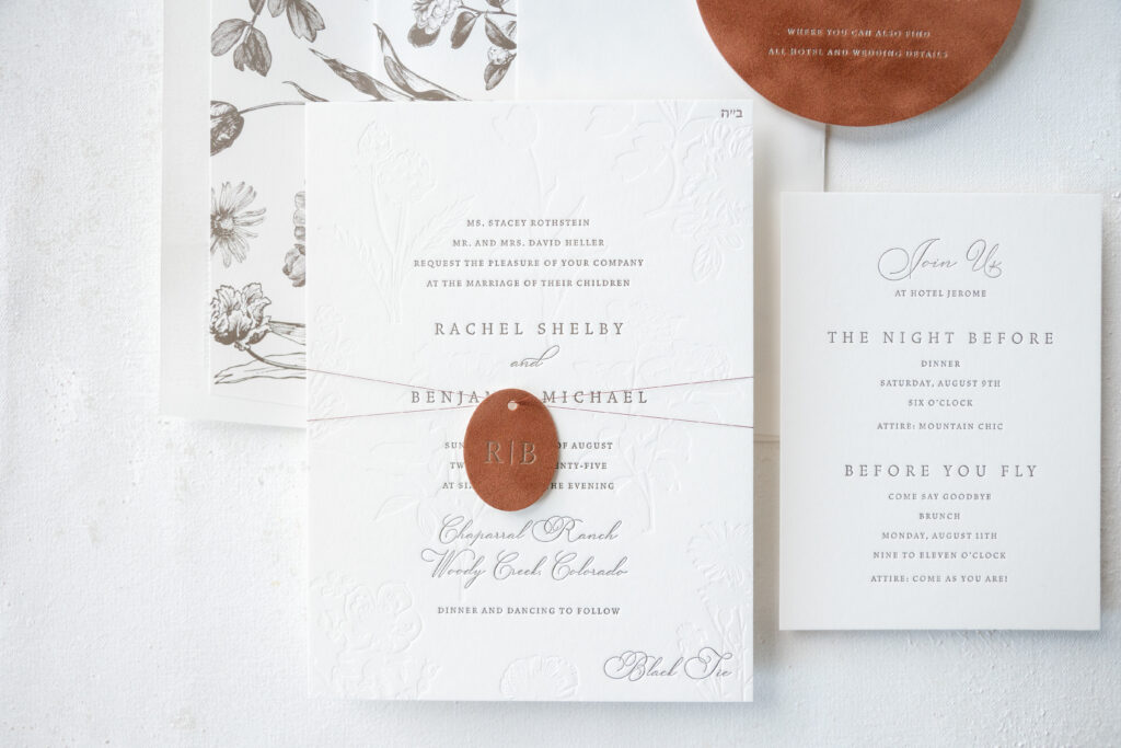 Wedding Invite with Velvet Monogram Tag