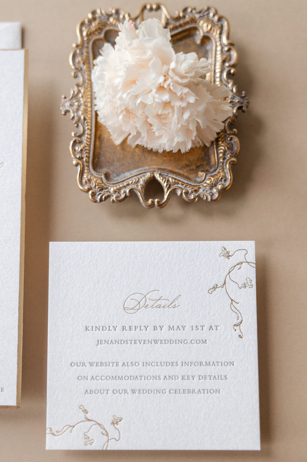letterpress and foil wedding details card