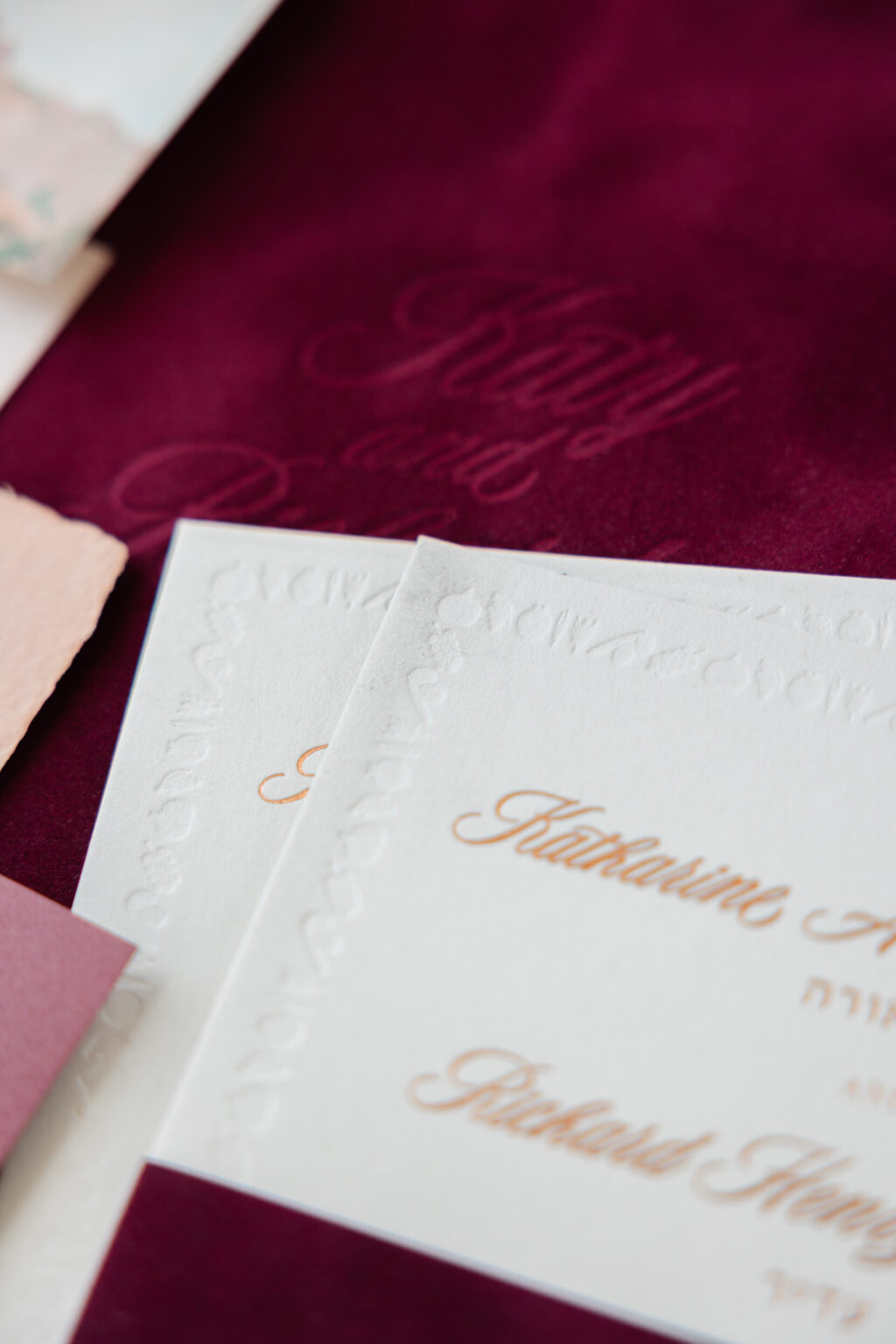 Foil and velvet wedding invitation