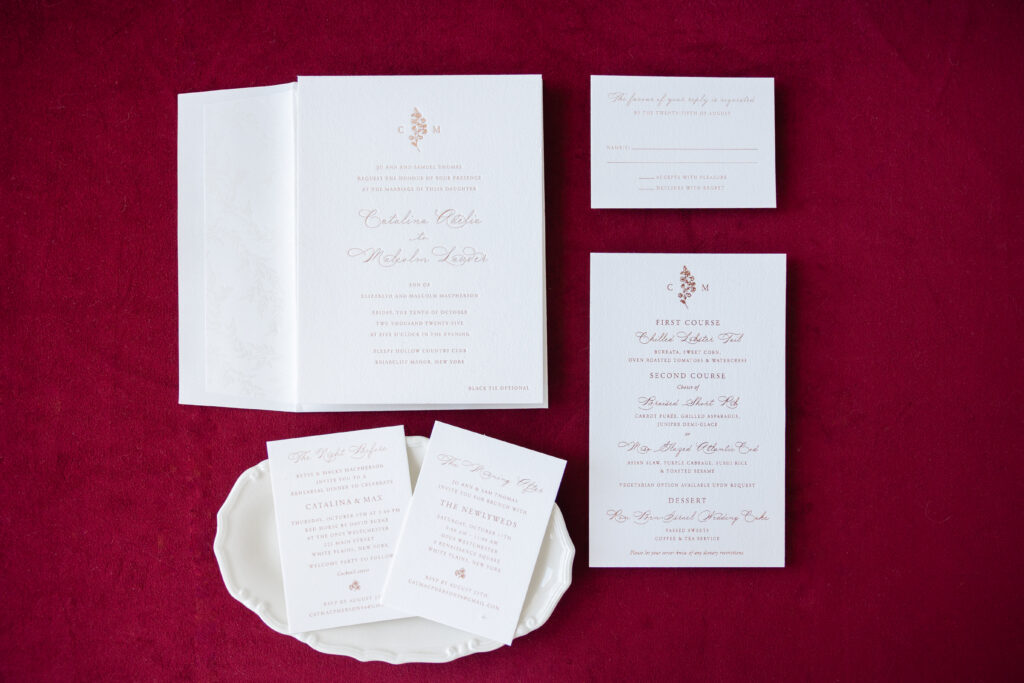 wedding stationery suite with bronze shine foil stamping