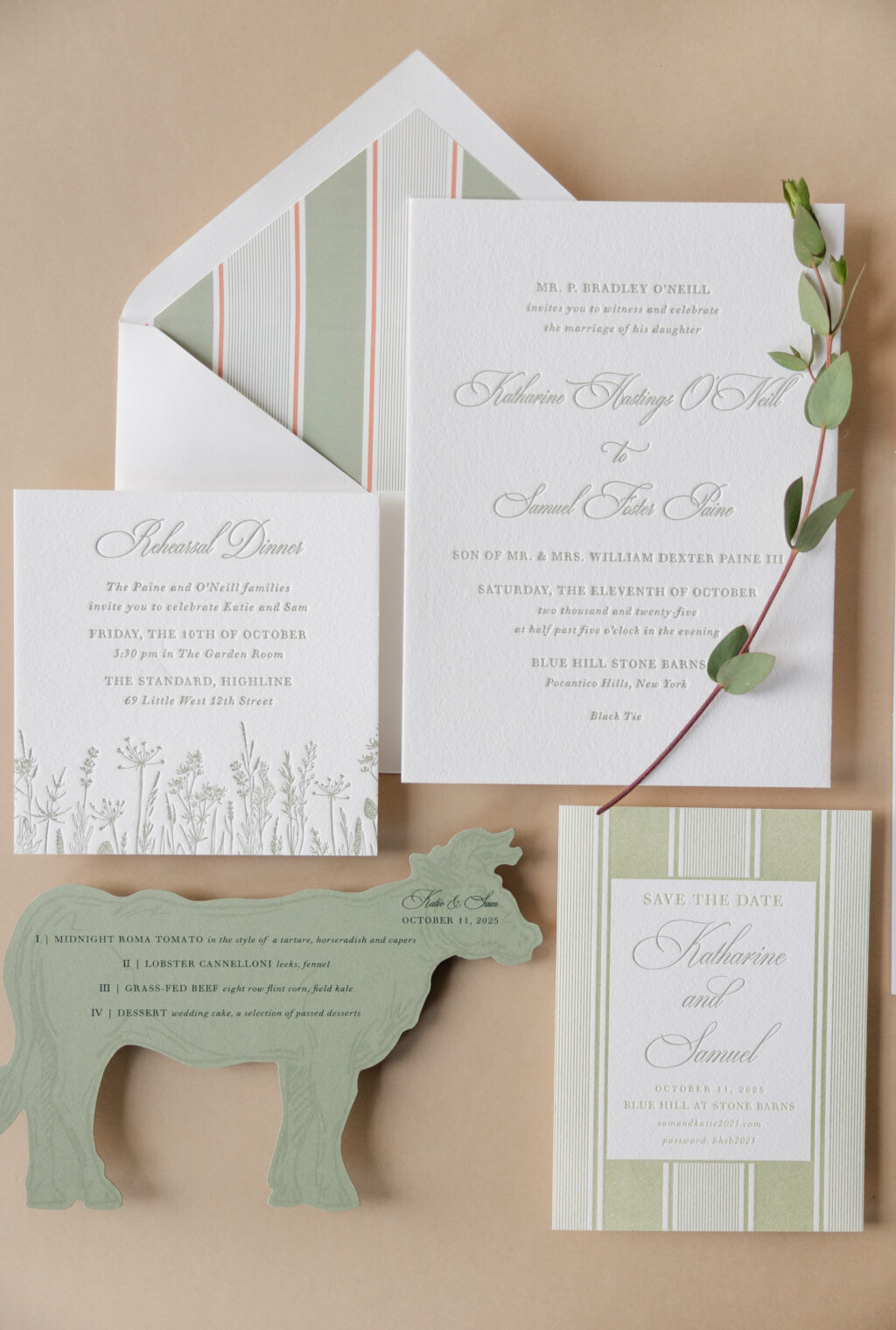 Letterpress Wedding Stationery with Pastoral Die-Cut Menus