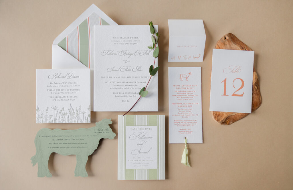 Letterpress Wedding Stationery with Pastoral Die-Cut Menus