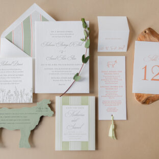 Letterpress Wedding Stationery with Pastoral Die-Cut Menus