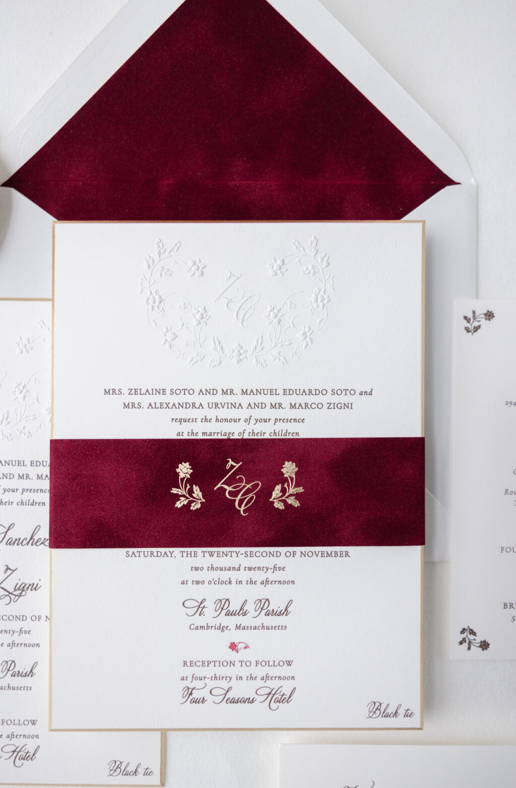wedding stationery with velvet