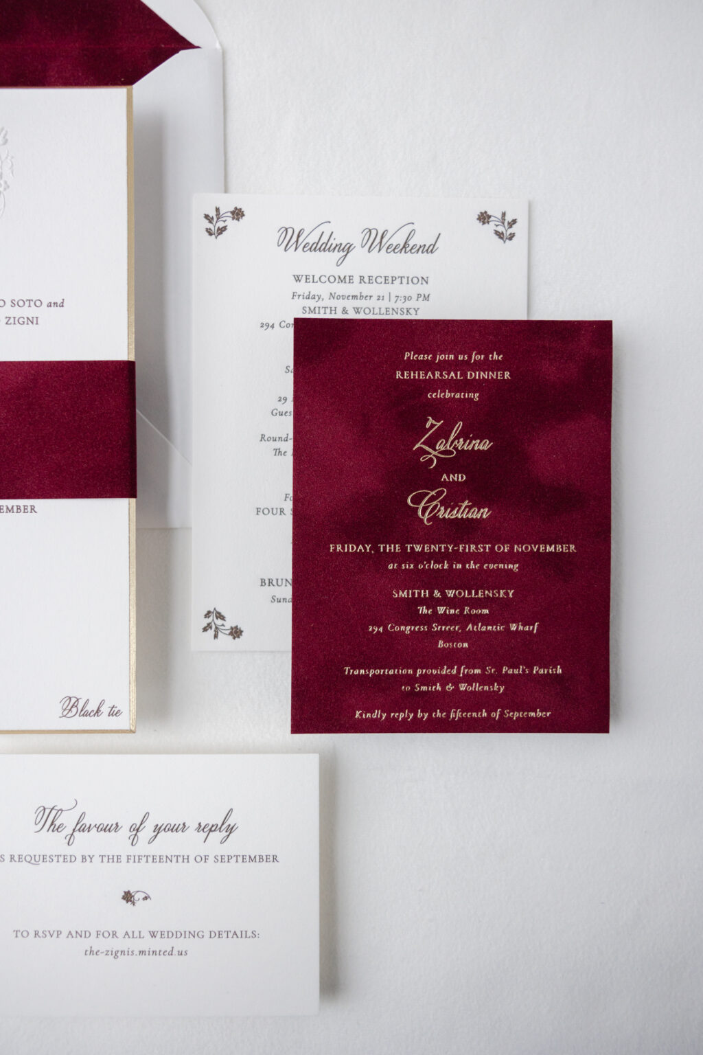 Velvet rehearsal dinner invitation
