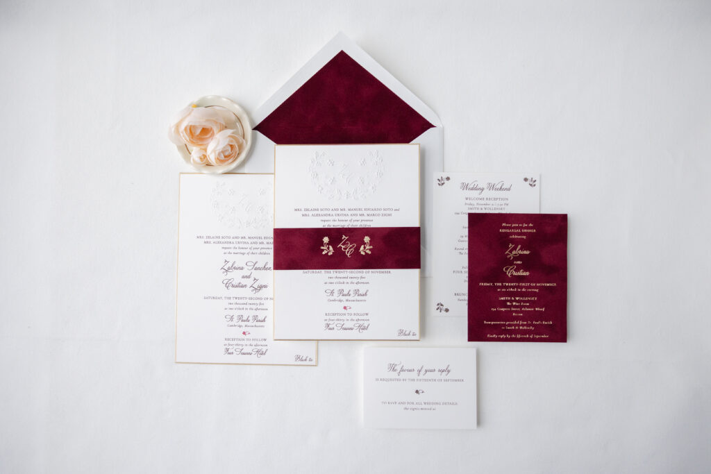 wedding invitation with blind emboss monogram