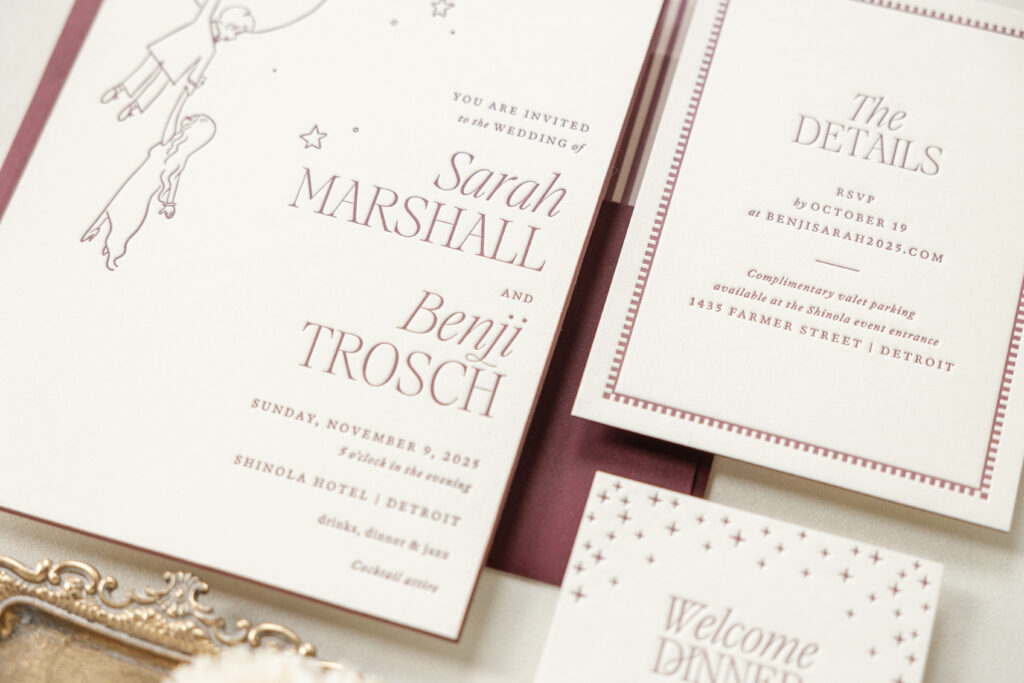 Letterpress Wedding Invite with Illustration