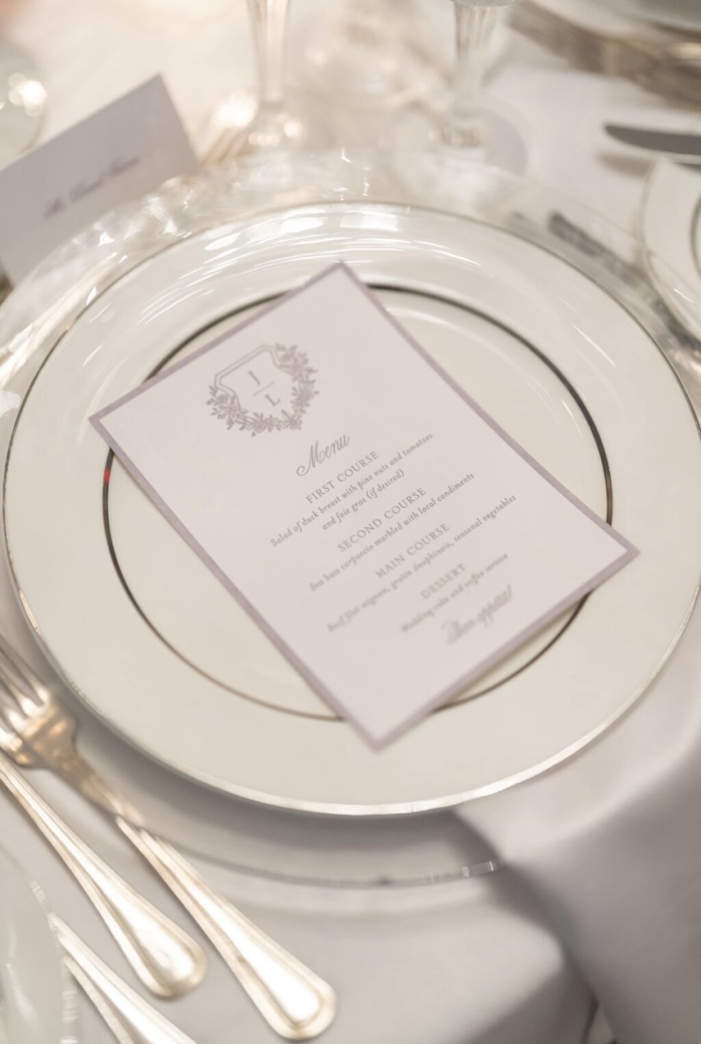 Letterpress Menu with Custom Monogram Crest