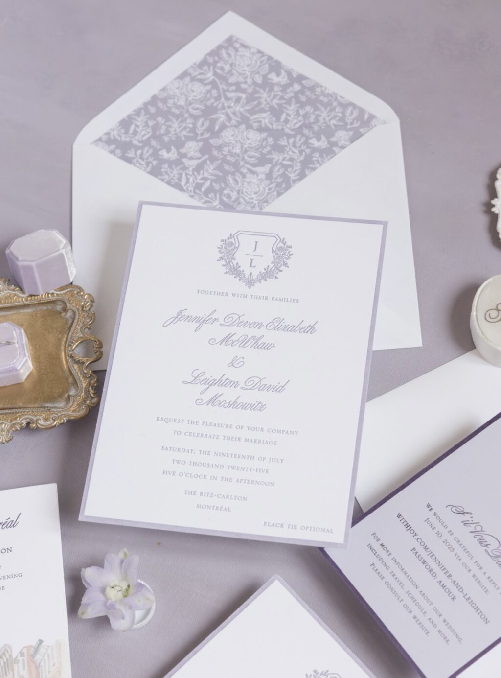 Black Tie Letterpress Wedding Invite