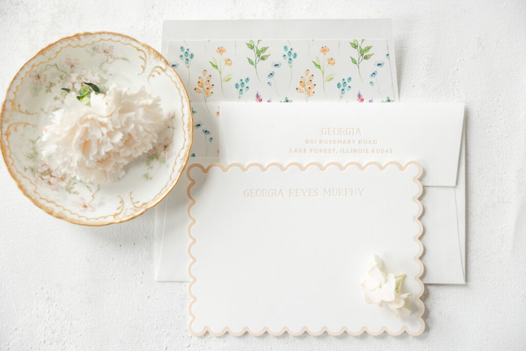Letterpress Flat Thank You Card with Floral Envelope Liner