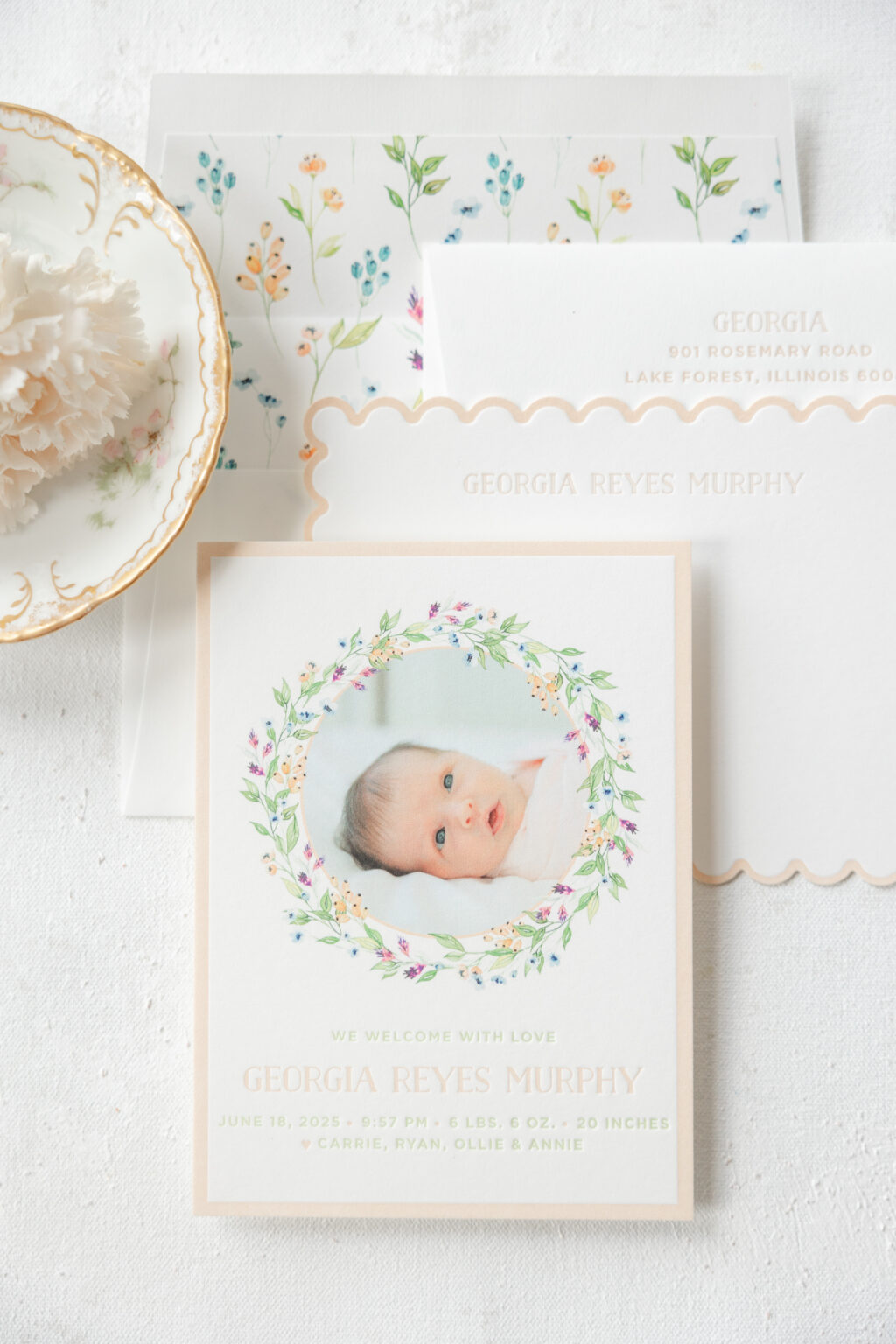 Letterpress Announcement and Social Stationery Set