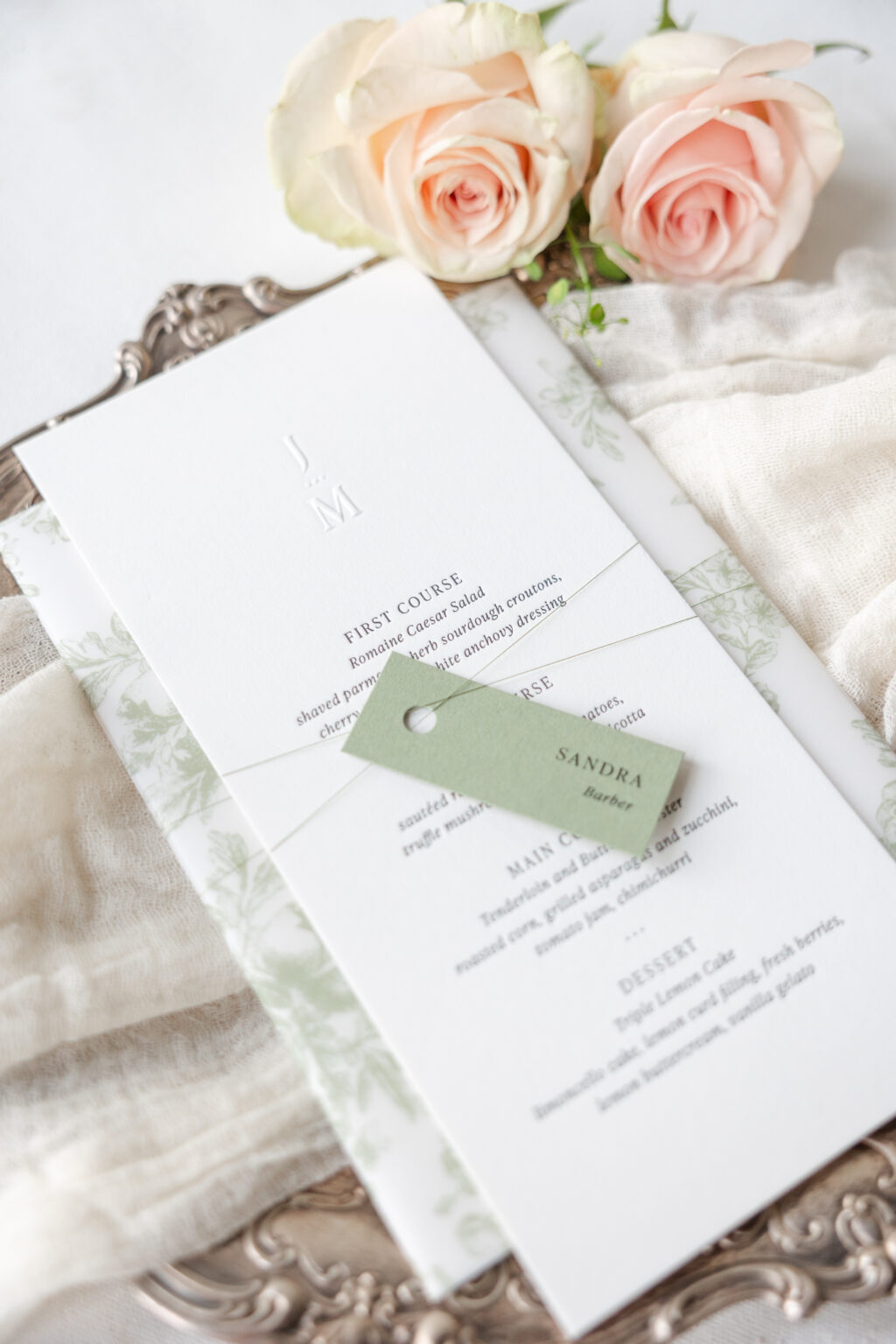 Menu with Blind Emboss Monogram