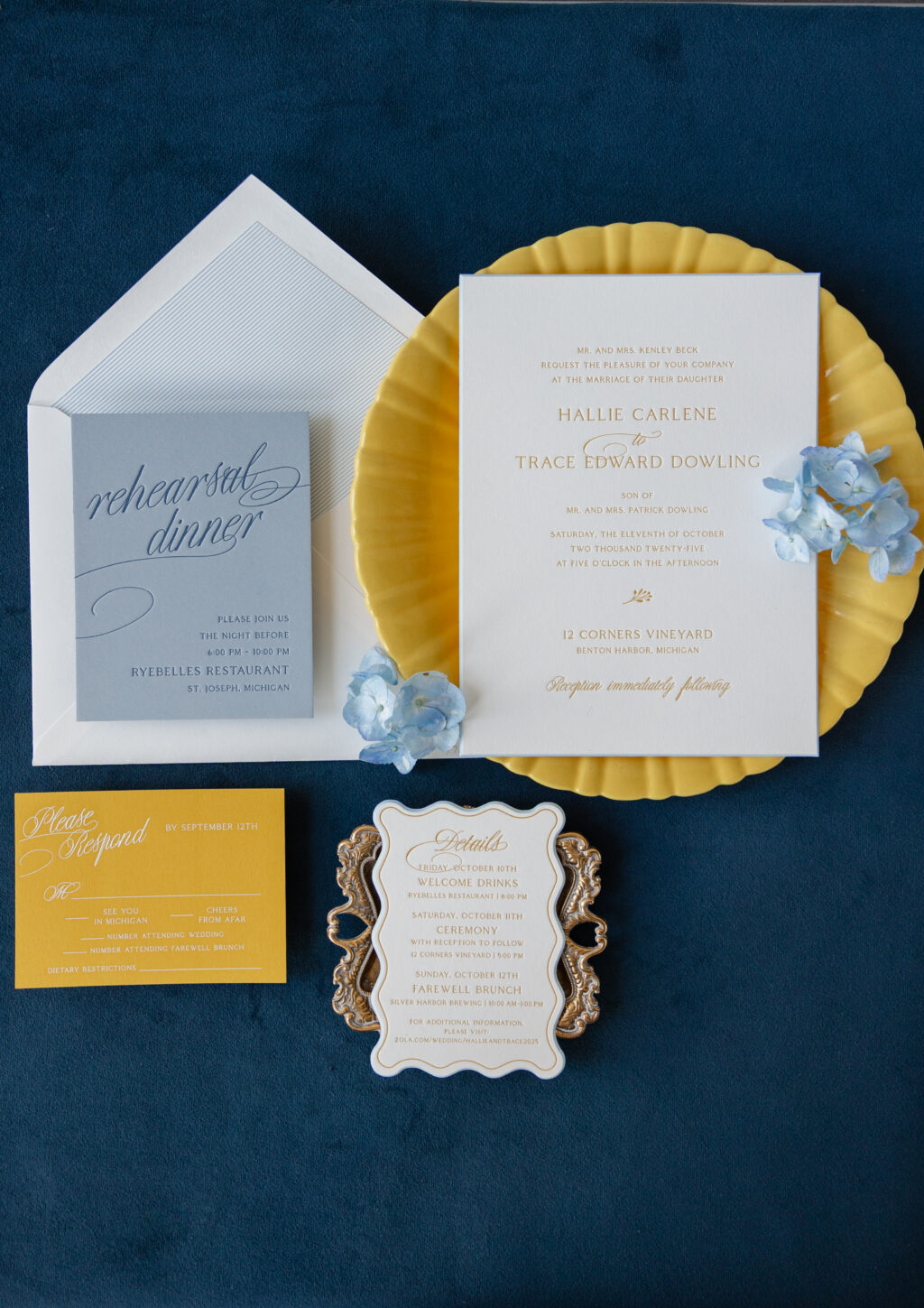 Letterpress Wedding Invitations with Bold Color Palette