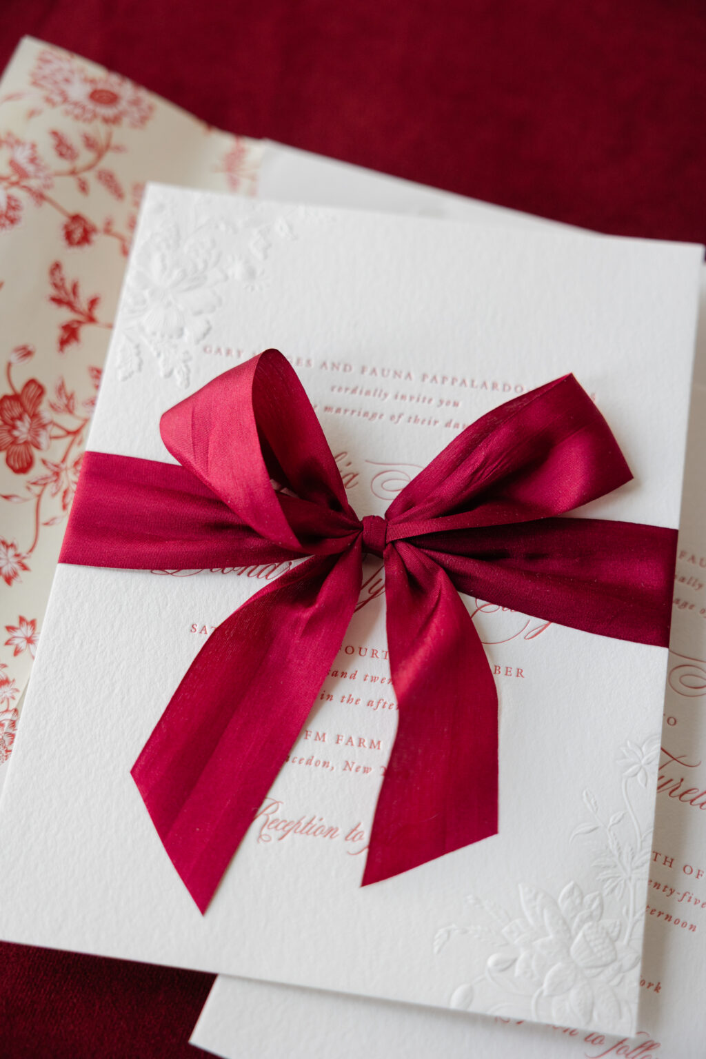 Sculpted Embossed Wedding Invitation with Ribbon
