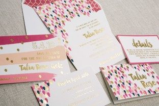 Confetti Bat Mitzvah invitations with gold foil from Smock