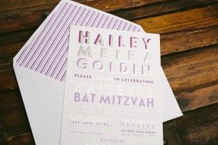 Hudson foil stamped Bat Mitzvah invitations from Smock