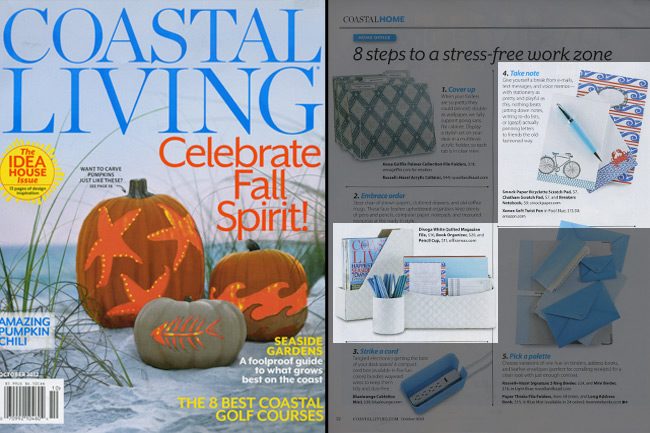 Nautical notebooks and scratchpads from Smock were featured in Coastal Living's 2012 issue