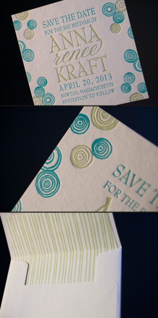 Colorful letterpress save the dates