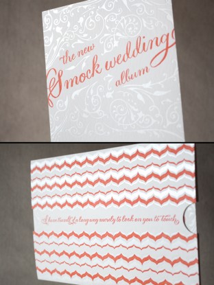 Letterpress wedding invitation and custom ticket-style sleeve