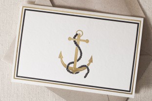 Gold Anchor letterpress and foil cards with envelope