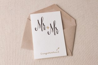 Mr and Mr Script letterpress and foil card with envelope