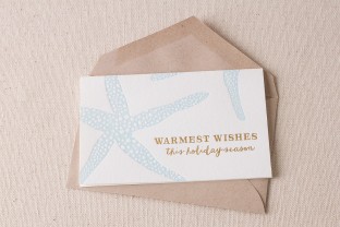 Starfish Holiday letterpress and foil cards with envelope