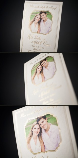 Elegant foil stamped, photo save the dates from Smock