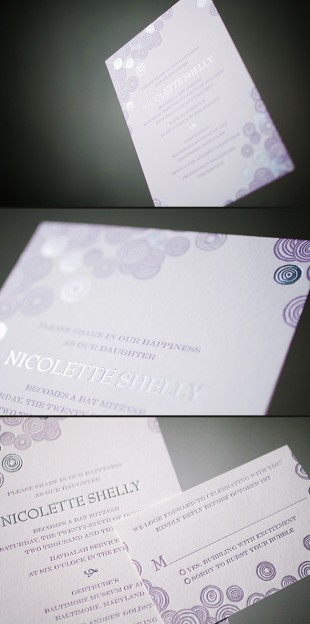 Custom bubbling Bat Mitzvah invitations from Smock