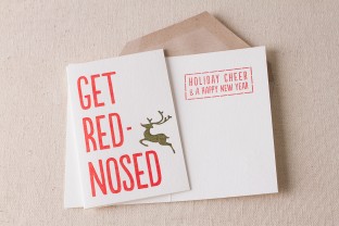 Red Nosed letterpress cards with envelope