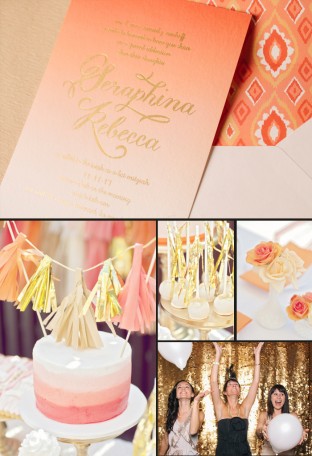 Ombre + gold foil Amira Bat Mitzvah invitations + party ideas from Smock