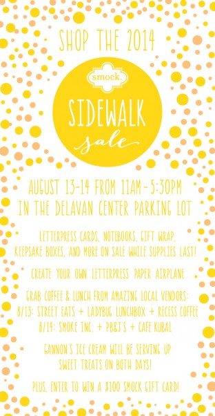 Visit Smock's 2014 Sidewalk Sale! 11am-5:30pm on August 13 & 14