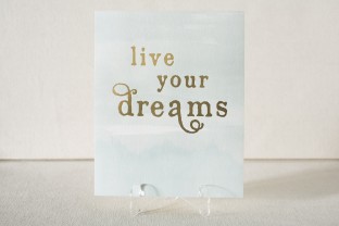 Live Your Dreams gold foil stamped + blue watercolor art print from Smock