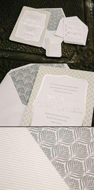 Palmes letterpress wedding invitations from Smock in shades of gray