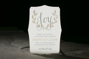 Joy custom die-cut letterpress and foil stamped holiday card from Smock