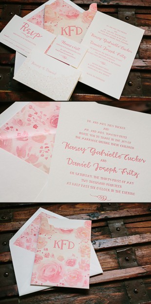 Custom letterpress invitations + floral watercolor invitation sleeves from Gus & Ruby + Smock